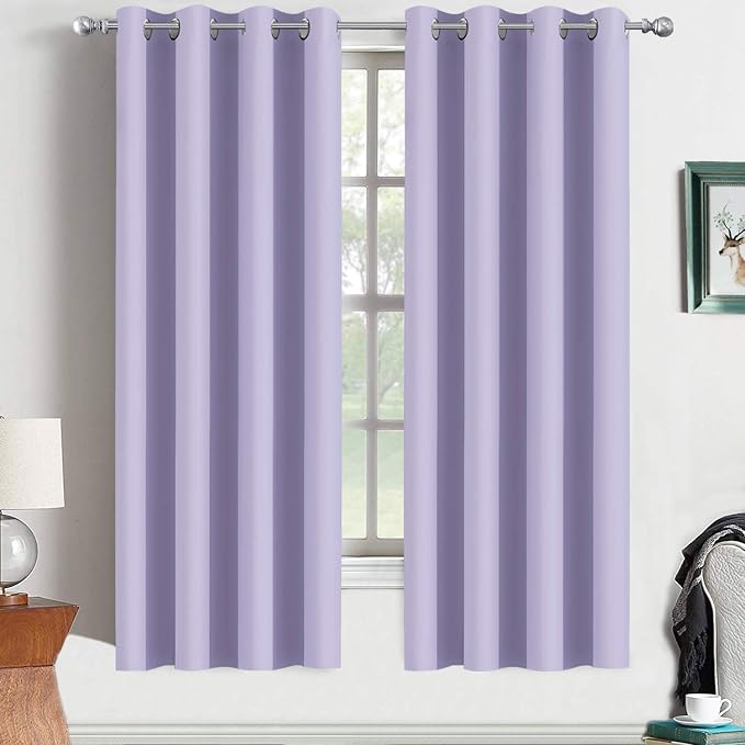 Yakamok Room Darkening Curtains 52x63 inch Length Lilac-Living Room | 2 panels,grommet blackout window treatment,thermal insulated,light blocking drapes,privacy protection,bedroom dining room