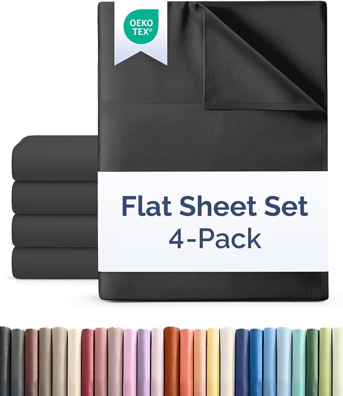 Cal King Flat Sheet - Single Top Flat Sheet Only - Soft & Cooling - Black | Hotel Luxury Top Flat Sheet Only, Ultra-Soft, Breathable & Cooling, Fade & Wrinkle Free, Easy-Care, Stain & Shrink Resistant