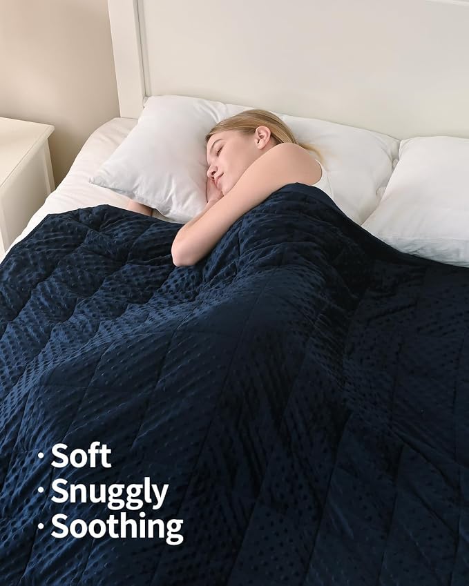 Mr. Sandman Weighted Blanket for Adults, Queen Size 17 lbs, 60 x 80 Inches | Cooling Soft Minky for Hot Sleepers; Machine Washable; Filled with Glass Beads; Heavy Bed Throw for Sleep; Navy Blue