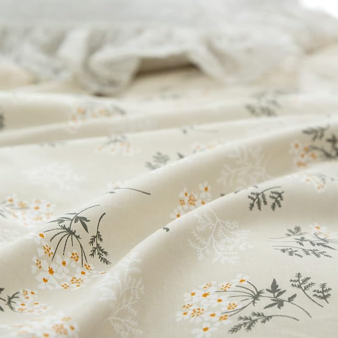Floral Queen Comforter Set 3 Pieces Soft Chic Garden Style Green Floral Print Lightweight Botanical Flower Comforter Set for All Seasons 1 Comforter and 2 Pillowcases