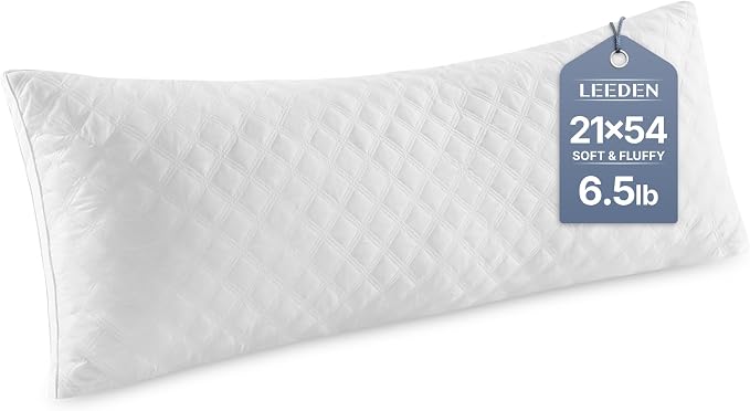 Leeden Adjustable Body Pillow 21 x 54 for Side Sleepers White | Soft polyester padding delivers full-body support for side sleepers, maternity rest, reading and daily relaxation.