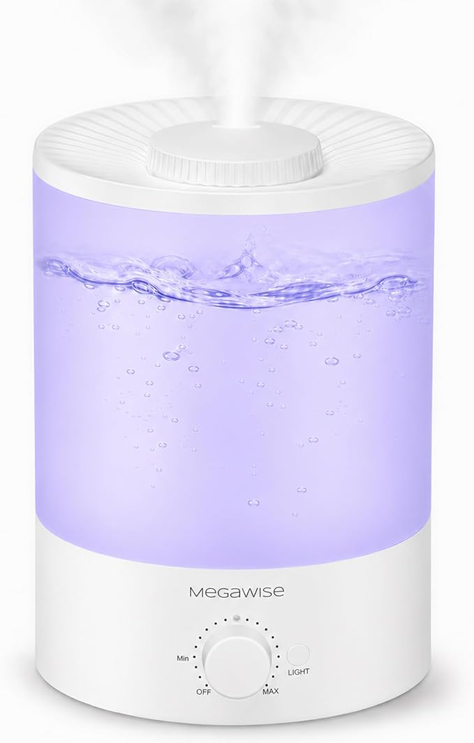 MegaWise Healthy Top-Refill Cool Mist Humidifiers for Bedroom, 24dB Ultrasonic Air Vaporizer with Water Filter for Baby [PP Material], Colorful Night Light,1 Gal Essential Oil Diffuser, Auto Shut Off