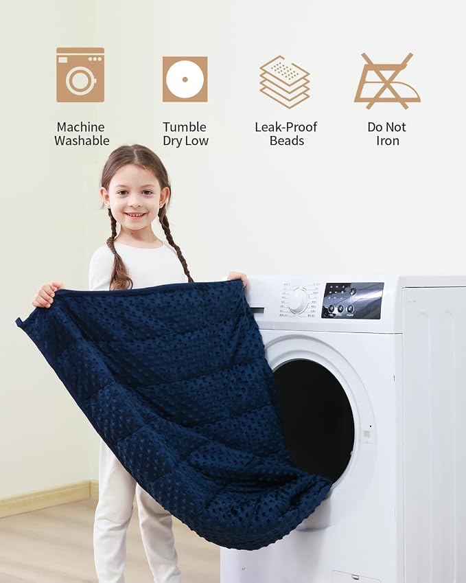 Mr. Sandman Weighted Blanket for Sleeping 7 lbs, 41 x 60 Inches | Soft Cooling Minky Dots; Machine Washable; Glass Bead Filling; Weighted Blanket for School and Home; Navy Blue