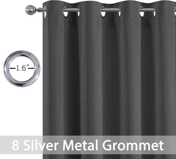 Yakamok Room Darkening Curtains 52x72 inch Length Charcoal Grey-Living Room | 2 panels,grommet blackout window treatment,thermal insulated,light blocking drapes,privacy protection,bedroom