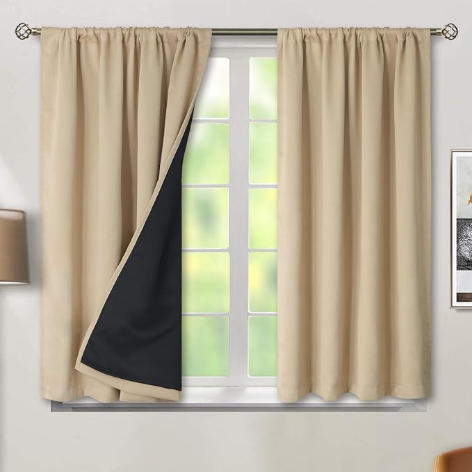 BGment Beige Blackout Curtains for Bedroom 54 Inch Length 2 Panels | Thermal Insulated, Room Darkening Curtains, Rod Pocket Soundproof, Living Room Window Curtains, 52 x 54 Inch