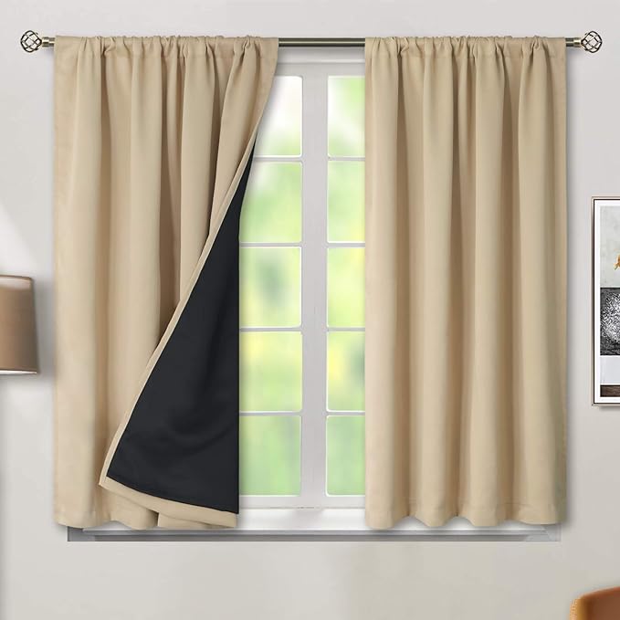 BGment Beige Blackout Curtains for Bedroom 54 Inch Length 2 Panels | Thermal Insulated, Room Darkening Curtains, Rod Pocket Soundproof, Living Room Window Curtains, 42 x 54 Inch