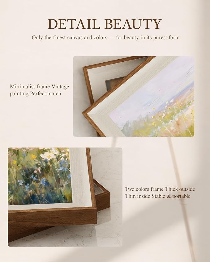 VIYYIEA Framed Canvas Wall Art Set of 2, Rustic Floral Impressionist Oil Painting, Wildflowers Meadow Nature Aesthetic Wall Decor, Living Room Bedroom Bathroom Kitchen, 12×16inch