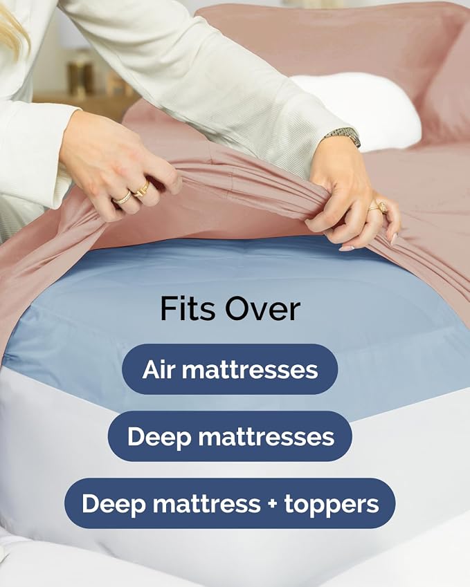 Extra Deep Flex Top Split Head King Fitted Sheet Only - Mauve | Easily Fits 18 inch to 24 inch Mattress, Soft, Wrinkle Free, Breathable & Comfy, Extra Deep Pockets Hotel Luxury Fitted Sheet
