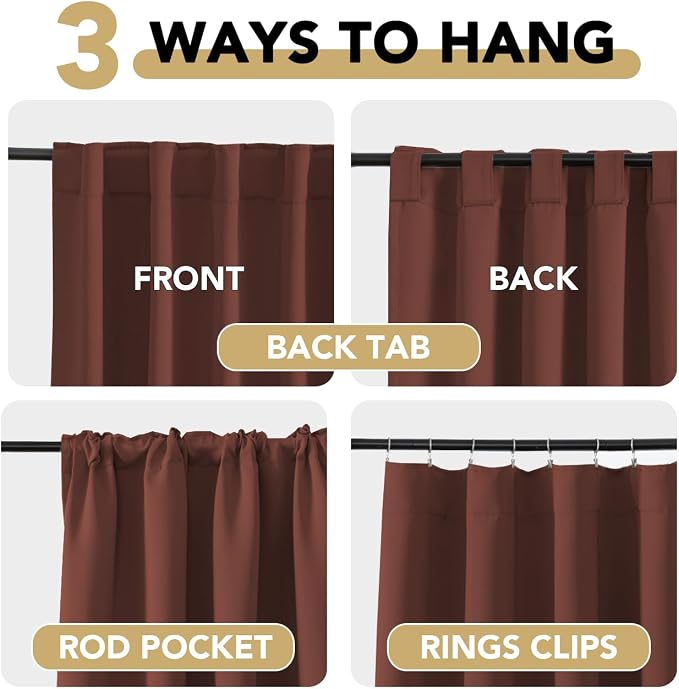 H.VERSAILTEX Blackout Curtains Thermal Insulated Window Treatment Panels Room Darkening Blackout Drapes for Living Room Back Tab/Rod Pocket Bedroom Draperies (2 Panels, Rust, 42 x 84 Inch)