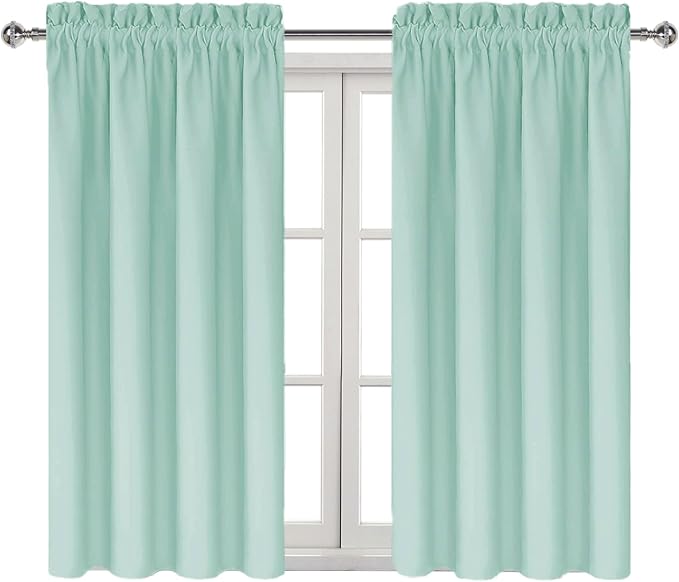 DWCN Blackout Curtains for Bedroom Living Room 42 x 45 Inch Long 2 Panels | Room Darkening, Thermal Insulated, Light Blocking, Rod Pocket Drapes, Noise Reducing Window Treatments, Mint Green