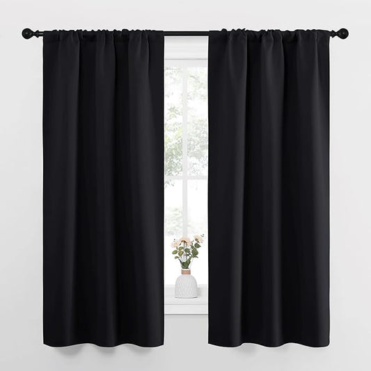 NICETOWN Black Blackout Curtains for Kitchen 34" Wide x 63" Long 2 Panels | Energy Smart Decoration Thermal Insulating Drapes Draperies for Small Window, Light Blocking Noise Reducing Treatment Decor