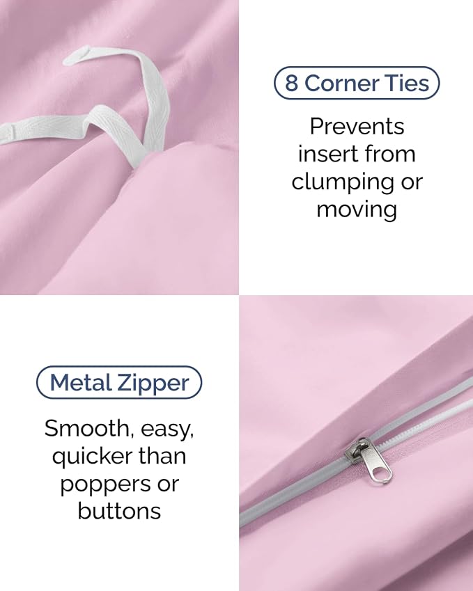 Duvet Cover Twin/Twin XL - 2 Piece with Zipper Closure - Light Pink | Extra Soft, Breathable, Twin/Twin XL Duvet Cover 68" x 90" w/ 1 Pillow Sham, Zipper Closures & Ties, Women, Men, Kids & Teens