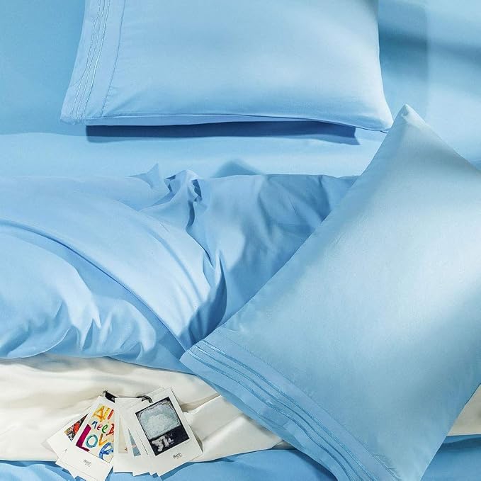 SONORO KATE Bed Sheet Set Super Soft Microfiber 1800 Series Luxury Egyptian Sheets Fit 18-24 Inch Deep Pocket Mattress Wrinkle-6 Piece (Lake Blue, Full)