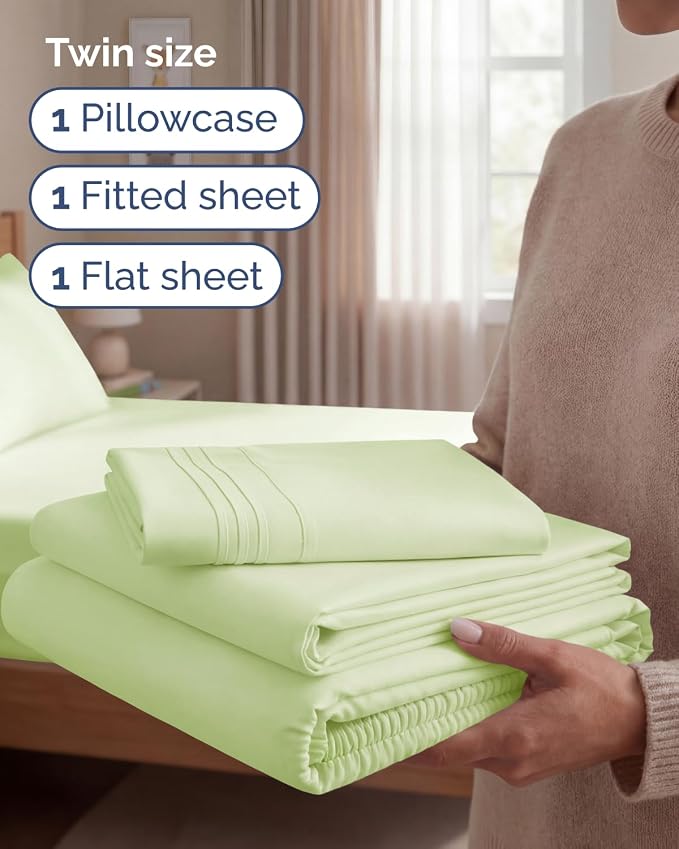 Twin Size 3 Piece Sheet Set - Comfy Breathable & Cooling - Light Sage Green | Hotel Luxury Bed Sheets for Women & Men, Deep Pockets, Easy-Fit, Extra Soft and Wrinkle Free Sheets, Oeko-Tex Bed Sheet Set