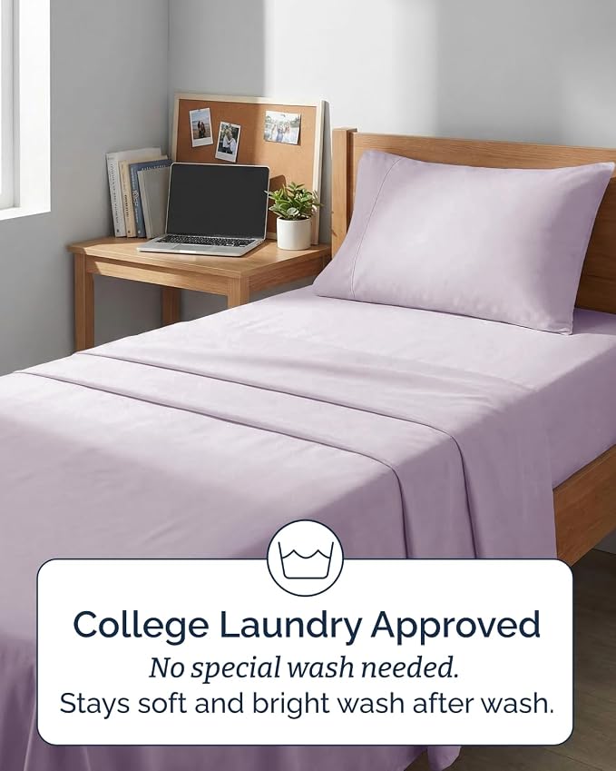 Extra Deep Twin XL Sheet Set - 3 Piece College Dorm Room - Light Lavender | Soft, Breathable & Cooling, Easily Fits 18 to 24 inch Mattress, Wrinkle Free & Fade Resistant with Extra Deep Pockets