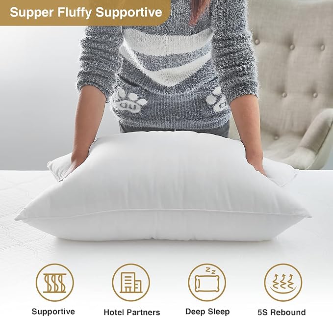 Acanva Bed Pillows for Sleeping, Cooling Hotel Quality with Premium Soft 3D Down Alternative Fill for Back, Stomach or Side Sleepers, King (Pack of 4), White