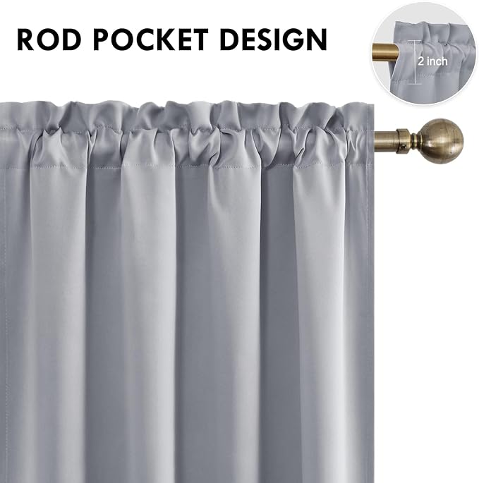DWCN Wide Blackout Curtains for Living Room 70 x 72 Inch Long 2 Panels | Room Darkening, Thermal Insulated, Light Blocking, Rod Pocket Drapes, Noise Reducing Window Treatments, Silver Grey