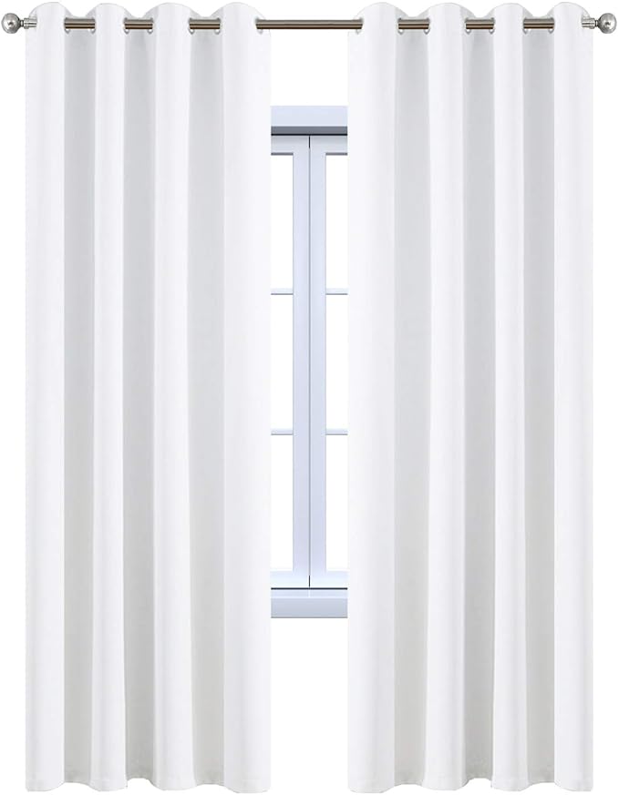 Yakamok Room Darkening Curtains 52x72 inch Length Pure White-Living Room | 2 panels,grommet blackout window treatment,thermal insulated,light blocking drapes,privacy protection,bedroom dining room