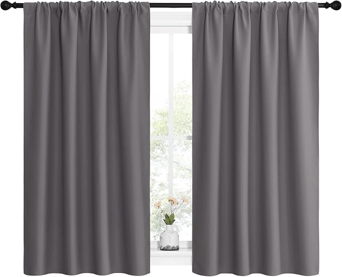 NICETOWN Grey Blackout Curtains for Bedroom 42" Wide x 54" Long 2 Panels | Home Decoration Thermal Insulated Rod Pocket Blinds Drapes for Kitchen Small Windows, Light Blocking Room Darkening Decor
