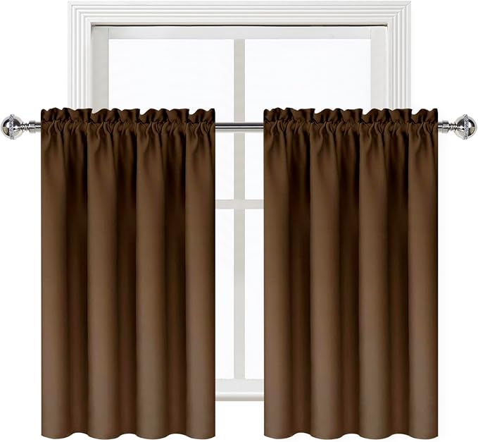 DWCN Short Blackout Curtains 42 x 36 Inch Long for Kitchen RV Bunk Brown | Room Darkening, Thermal Insulated, Light Blocking, Rod Pocket Drapes, Noise Reducing Window Treatments