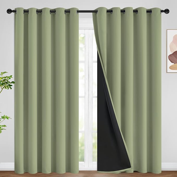 SimpleHome Sage 100% Blackout Curtains Room Darkening Living Room 84 Inch | Curtains for Bedroom,Thermal Insulated Grommet Window Drapes,Curtains for Living Room with Black Back,62 x 84 Inch,2 Panels