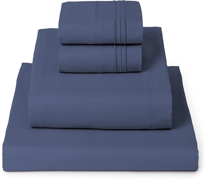 Mellanni Iconic 4-Piece Microfiber Sheet Set (Queen, Blue Nova) | Double-brushed softness; breathable comfort; 16-in deep pocket; machine washable; OEKO-TEX(R) certified; Lifetime Promise