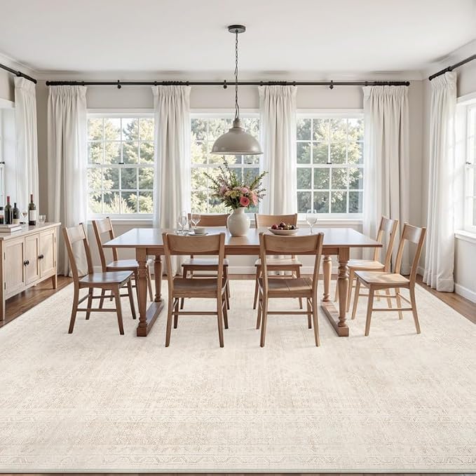 3x5 Area Rugs Living Room: Bedroom Neutral Washable Carpet Beige | Large Vintage Boho Indoor Decor Carpets Soft Nursery Farmhouse Dining Room Office Floor Non-Slip Low Pile Under Table Rug