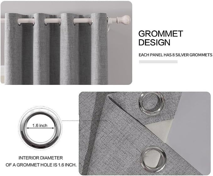 MIULEE 100% Blackout Linen Curtains for Bedroom 42x84 Inches Grey | Room Darkening, Light Blocking, Thermal Insulated, Grommet Top, Linen Textured, Window Curtains for Living Room, 2 Panels