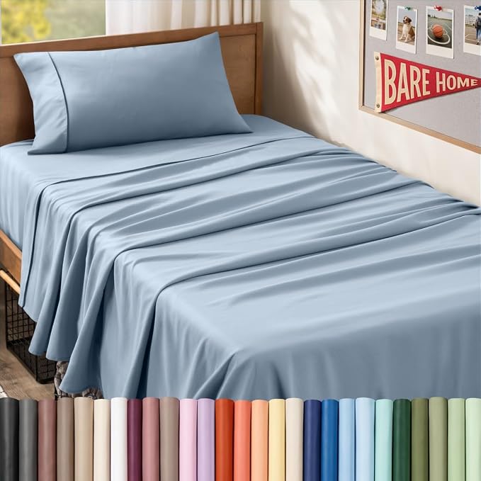 Bare Home Twin XL Sheet Set - 1800 Ultra-Soft (Twin XL, Dusty Blue) | Deep Pockets 6 to 15 Inches, Breathable, Hypoallergenic, Hotel Luxury, Easy Fit, Soft, All-Season
