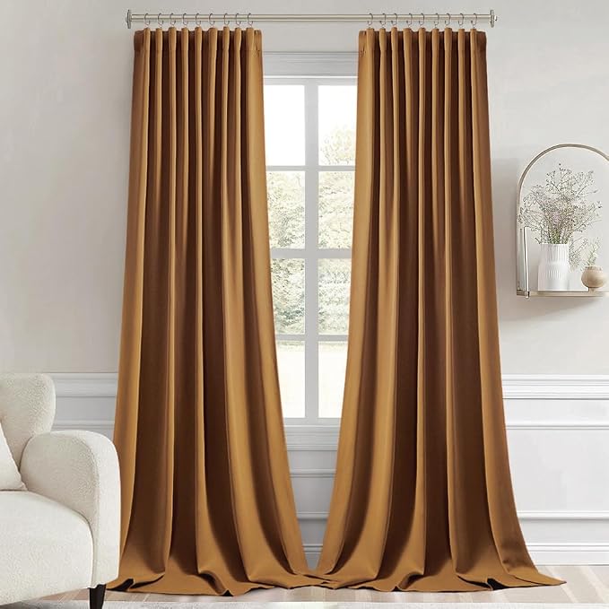 MIULEE Golden Brown Back Tab Blackout Curtains 52x96 Inch Long 2 Panels Set | Rod Pocket Pinch Pleated, Thermal Insulated, Bedroom Living Room Darkening Drapes, Light Blocking Floor to Ceiling Curtains