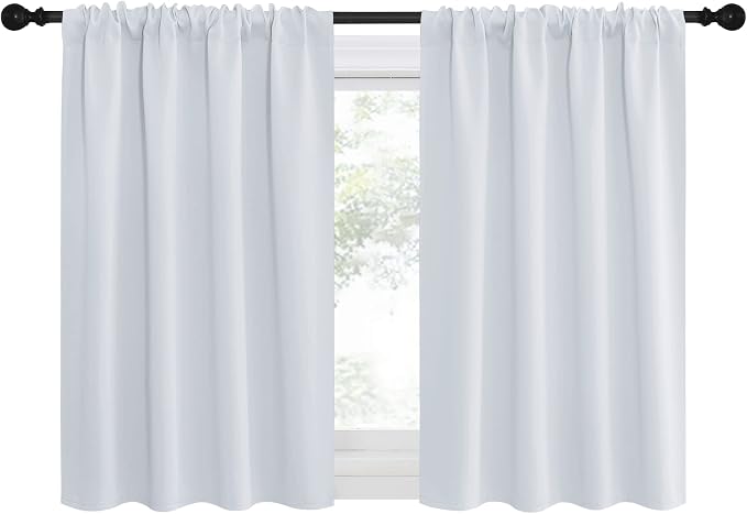 NICETOWN Greyish White Window Curtain Panels - Thermal Insulated Rod Pocket Room Darkening Curtain Sets for Bedroom (Platinum - Greyish White, 2 Panels, 42 in x 36 in (W x L)) | Thermal Insulated Rod Pocket Room Darkening Curtain Sets for Kitchen Livin...
