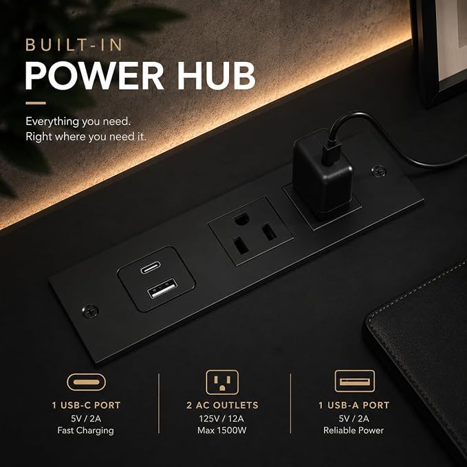 6 Drawer Dresser with LED Lights & Charging Station, Modern Floating Black Dresser for Bedroom, Smart Storage Chest with 2 AC Outlets & USB Ports for Living Room, Closet, Entryway