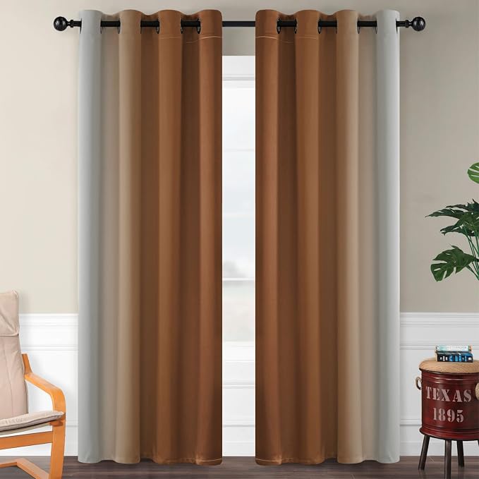SimpleHome Ombre Burnt Orange to Grey White Curtains for Living Room 52x84L | Room Darkening Curtains for Bedroom,Gradient Light Blocking Curtain,Thermal Insulated Grommet Window Drapes,2 Panels,84 Inch