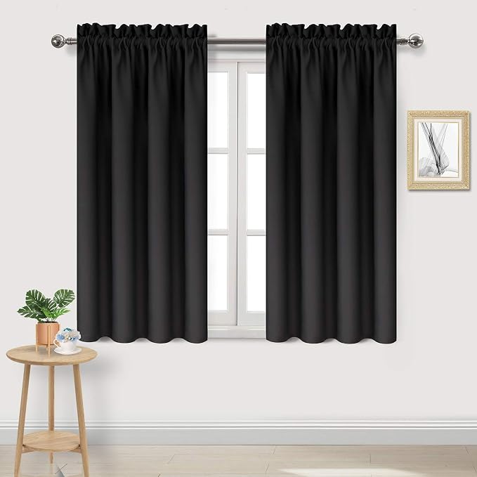 DWCN Blackout Curtains for Bedroom Living Room 42 x 54 Inch Long Black | 2 Panels Set, Room Darkening, Thermal Insulated, Light Blocking, Rod Pocket Drapes, Noise Reducing Window Treatments