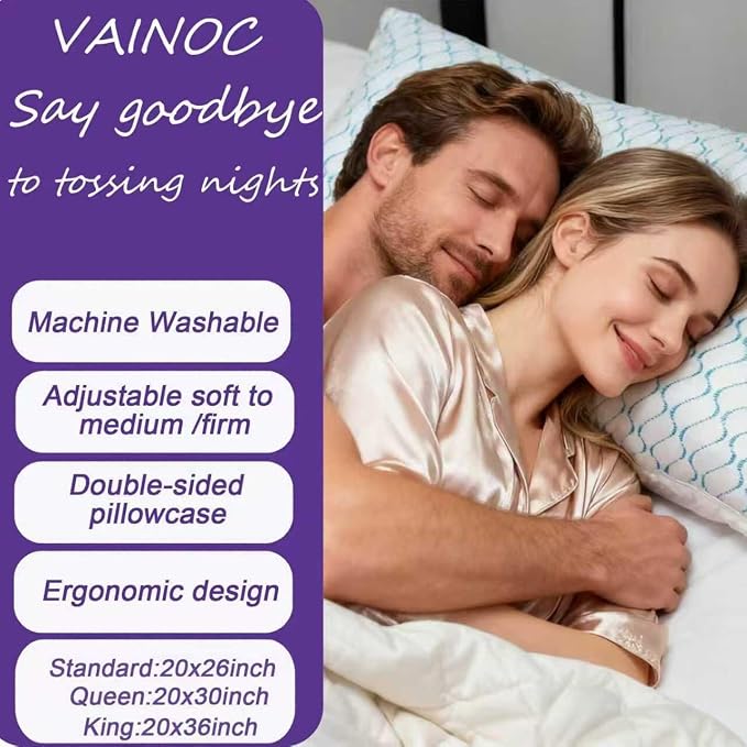 Memory Foam Pillows Queen Size Set of 2,Cooling Pillow for Side Sleepers | Adjustable Firm Pillow,Breathable Washable Removable Covers, for Hot,Side,Back,Stomach Sleeper,Relieve Shoulder Neck Pain