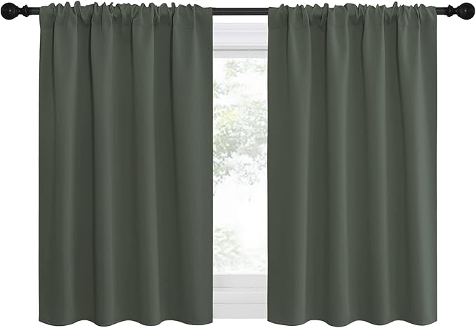 NICETOWN Dark Mallard Blackout Curtains for Kid's Room 42" x 36" 2 Panels | All Season Thermal Insulated Solid Rod Pocket Top Drapes for Bedroom Living Room Kitchen, Light Blocking Noise Reducing Decor