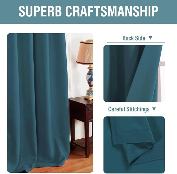 H.VERSAILTEX Blackout Curtain for Living Room Thermal Insulated Window Treatment Curtain Extra Long 96 inch Length Energy Saving Solid Grommet Top Blackout Drape, One Panel, Dark Teal, 52" W x 96" L