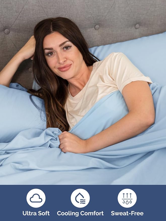 Extra Deep Split King Sheet Set - 5 Piece Breathable Cooling - Light Blue | Easily Fits 18 to 24 inch Mattress - Ultra Soft, Wrinkle & Fade Free with Extra Deep Pockets - Comfy Hotel Luxury Bedding