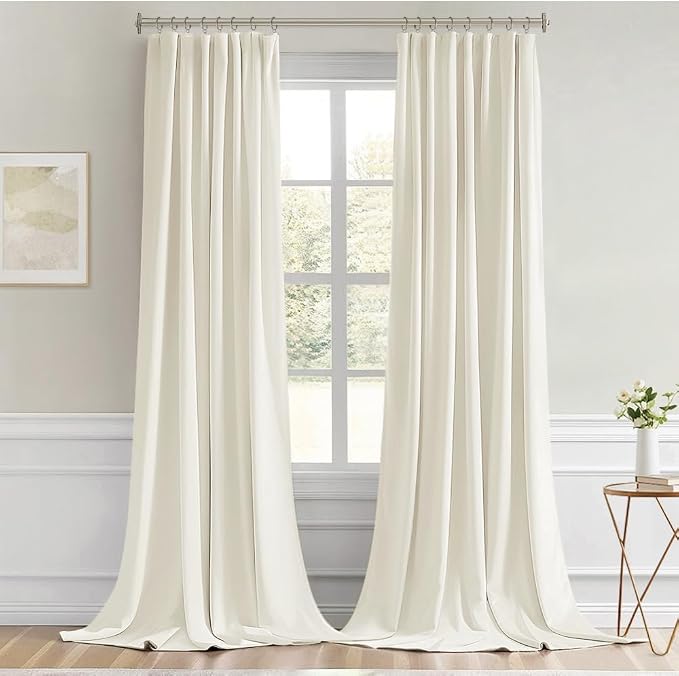 MIULEE Cream Back Tab Blackout Curtains 52x108 Inch Long 2 Panels Set | Rod Pocket Pinch Pleated, Thermal Insulated, Bedroom Living Room Darkening Privacy Drapes, Extra Long Light Blocking Curtains
