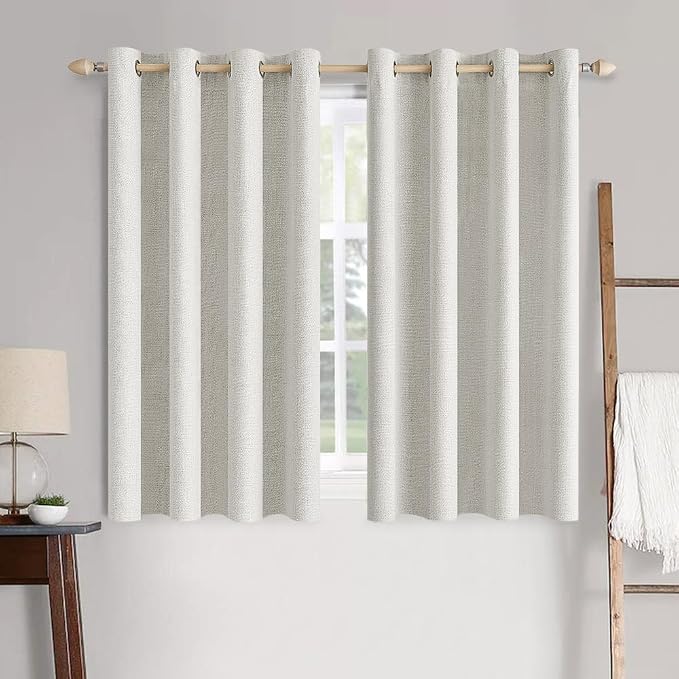 MIULEE 100% Blackout Linen Curtains for Bedroom 52x63 Inches Light Beige | Room Darkening, Light Blocking, Thermal Insulated, Grommet Top, Linen Textured, Window Curtains for Living Room, 2 Panels