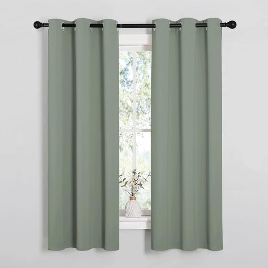 NICETOWN Sage Green Blackout Curtains for Bedroom 34" w x 63" L 2 Panels | Thermal Insulated Solid Grommet Draperies Drapes, Light Blocking Room Darkening Noise Reducing for Kitchen Living Room Decor
