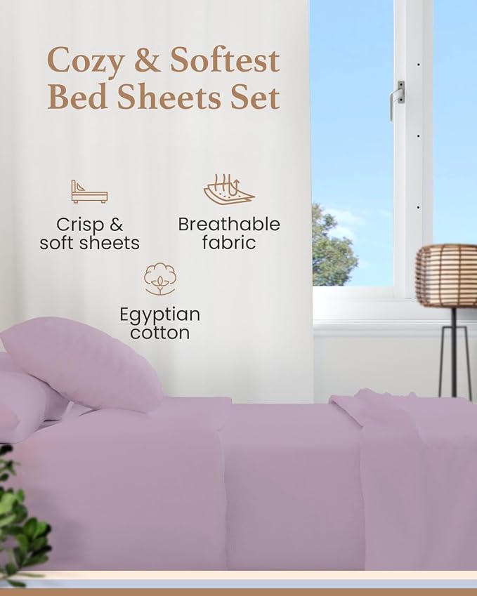 Good Sleep Bedding 100% Egyptian Cotton Twin XL Sheets, 4 Piece, Silky Sateen Weave Twin XL Bed Sheets, Ultra-Soft & Durable Hotel Luxury, 16 Inch Deep Pocket Bed Sheets Twin XL - Lavender