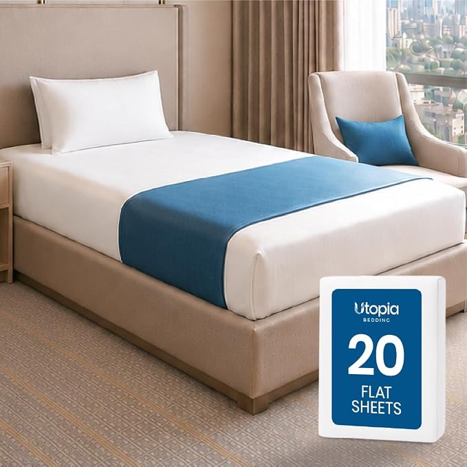 Bulk 20-Pack Twin Flat Sheet Only, Hotel Top Sheet for Resort, White | Commercial Grade Sheet, Ultra Soft Microfiber, Breathable Fabric, Wrinkle And Fade Resistant, Easy Care