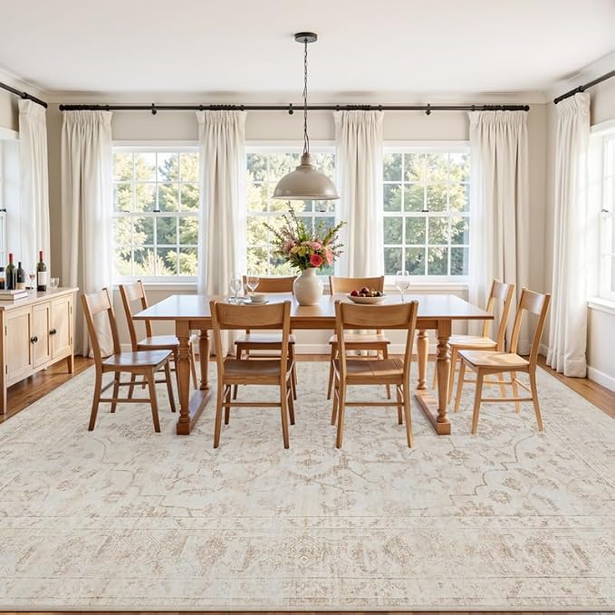 8x10 Area Rugs Living Room: Bedroom Washable Carpet Warm Beige | Vintage Boho Soft Small Indoor Decor Floor Non-Slip Low Pile Neutral Farmhouse Entryway Laundry Bathroom Bedroom Beside Rugs