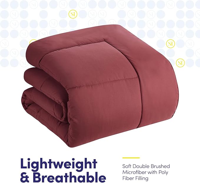 RV Short Queen Comforter Set for RV Camper - Comforter Set with Fitted & Flat Sheet, 4 Pillowcases - Tailored for RV Short Queen Beds - Cozy Essentials for Your RV Bedroom, Burgundy