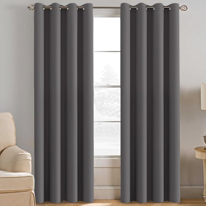 H.VERSAILTEX Microfiber Blackout Grey Curtains for Patio Door Thermal Insulated Living Room Curtains, Room Darkening Noise Reducing Blackout Curtain for Bedroom, Charcoal Gray (1 Panel), 52'W x 96'L