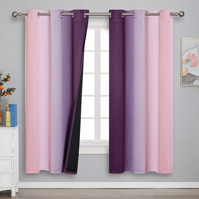 Pink and Purple Ombre Blackout Curtains for Girls Bedroom 72 Inches Long | Estelar Textiler Kids Room Darkening Curtains,Light Blocking,Grommet Thermal Insulated Gradient Drapes,42Wx72L Inch, 2 Panels