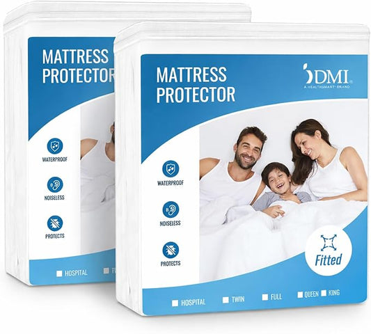 DMI Mattress Protector Twin 2 Pack - Waterproof, Fitted, Noiseless, Soft & Breathable, 39" x 75" x 8", White