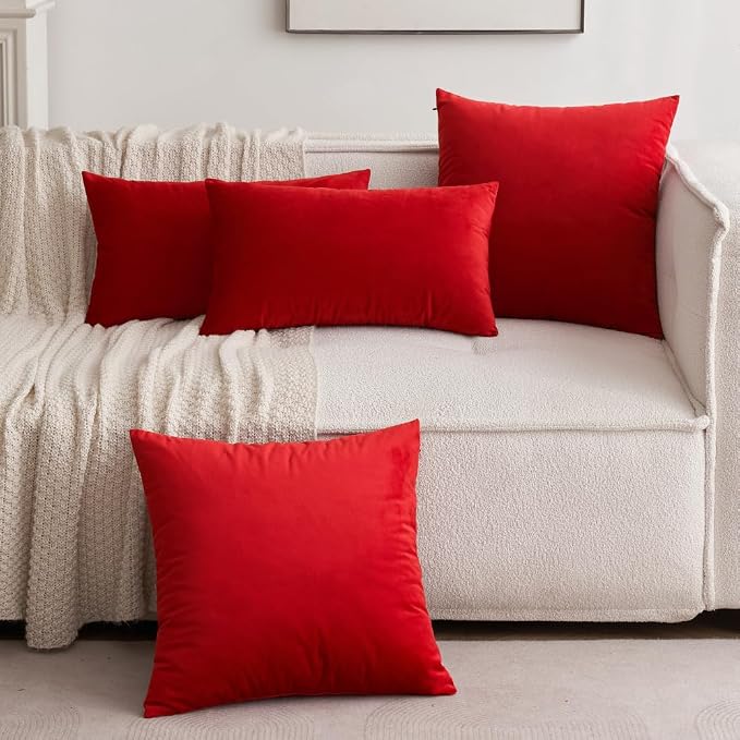 MIULEE Velvet Throw Pillow Covers 16x16 Inch Pack of 2 Bright Red | Soft Solid Small Decorative Pillow Covers, Modern Luxury Home Decor, for Couch Chair Sofa Bedroom Livingroom Car