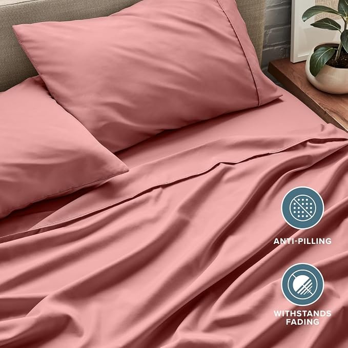 Bare Home Sheet Set - 1800 Ultra-Soft (Split Head Flex King, Dusty Rose) | Deep Pockets 6 to 15 Inches, Breathable, Hypoallergenic, Hotel Luxury, Easy Fit, Soft, All-Season